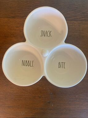 Rae Dunn White Ceramic 3-Section Serving Dish - SNACK NIBBLE BITE